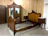 19th Century French Bedroom set. including a warddrobe, double-bed bedframe and two marble top night stands